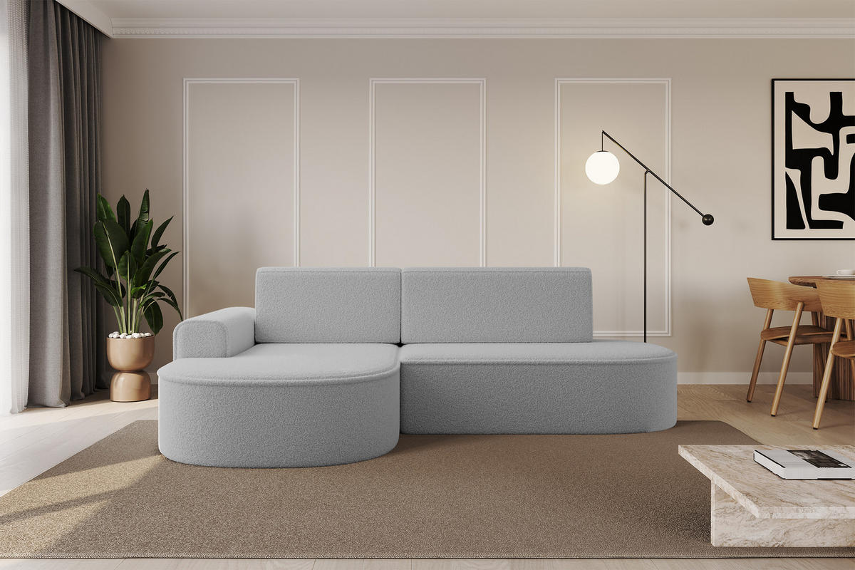 ECKSOFA mit Schlaffunktion und Bettkasten Ottomane Links MARI-L1-S - 283x167x85 cm Hellgrau Bouclé - Hellgrau/Schwarz, Holzwerkstoff/Kunststoff (283/167cm) - ALTDECOR