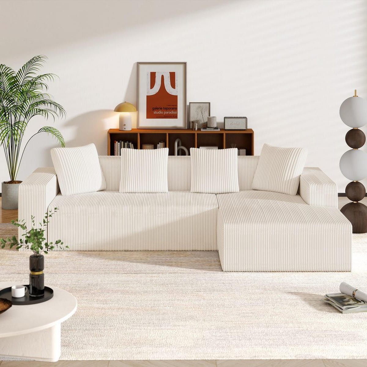 SOFA L-FORM, TIEFE SITZE, MODULAR - Weiß, Textil (146/261cm)