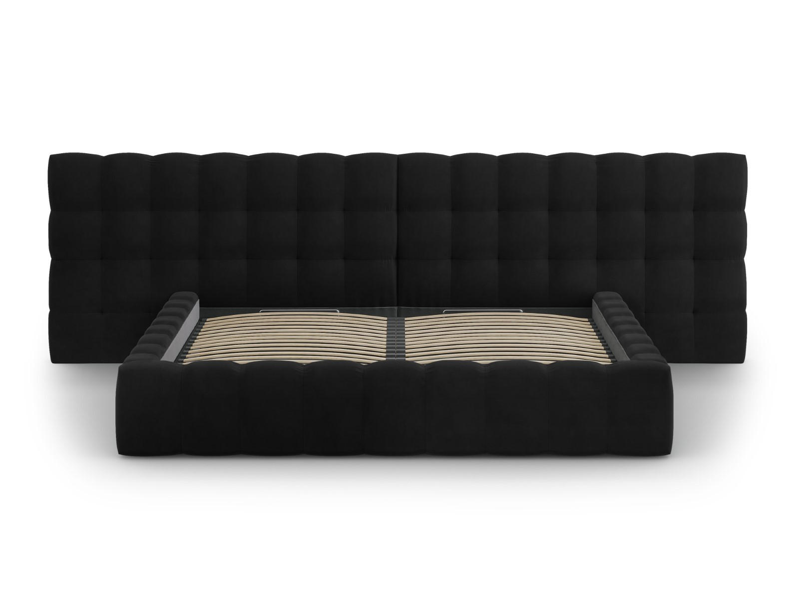 BETT mit Bettkasten und Doppelkopfteil Mamaia aus Samt schwarz 200x200cm - Schwarz, Textil (200/200cm) - Micadoni