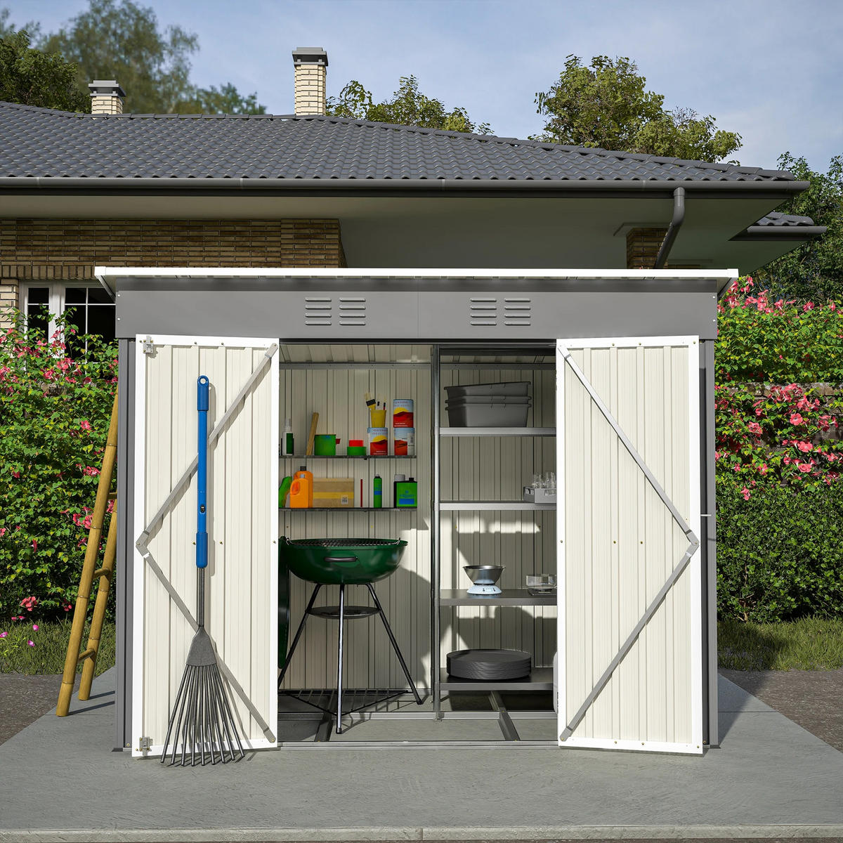GARTENSCHUPPEN 8x4 FT, grau, mit Metallgrundlage - Grau, Metall (243/182/122cm) - Kaket