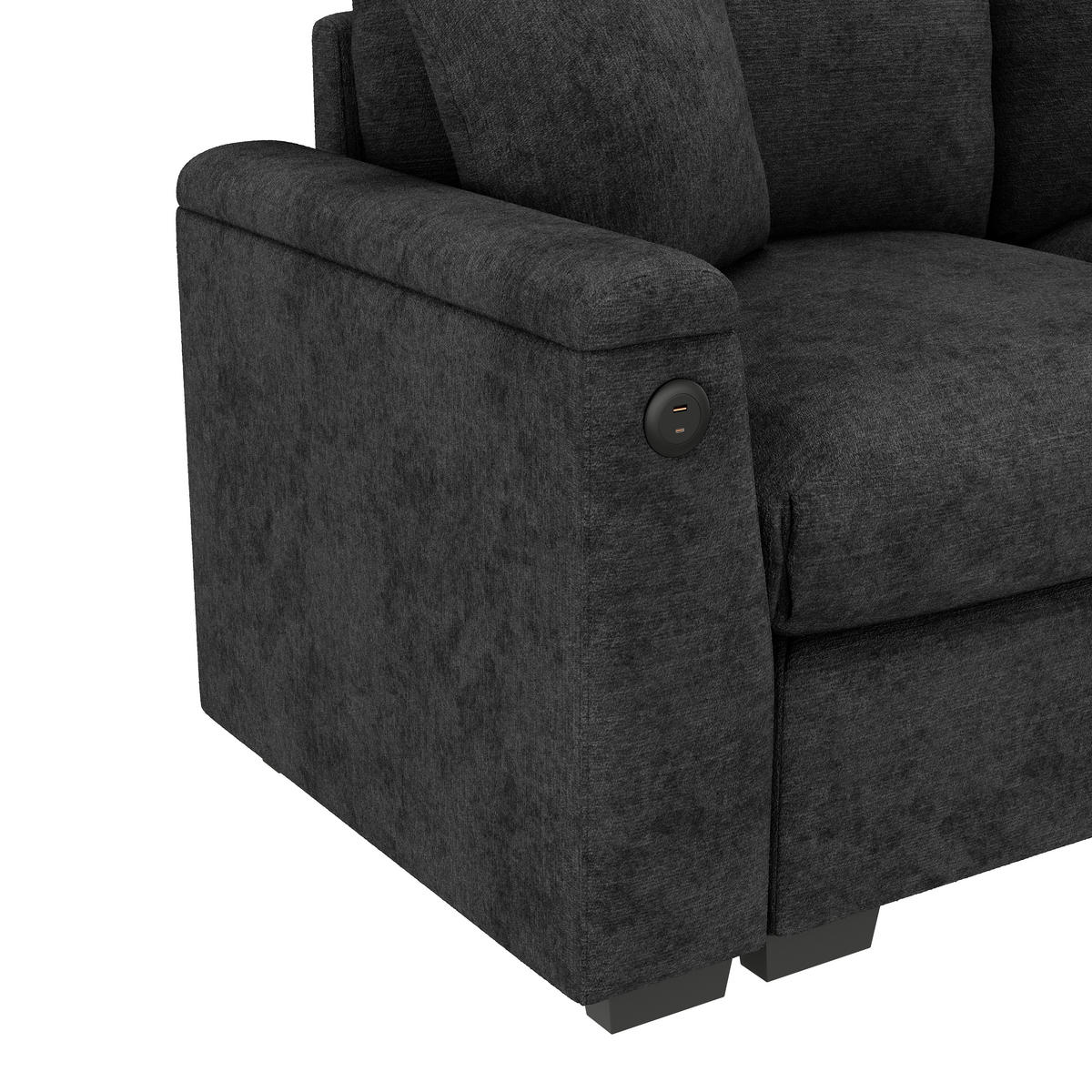 3-SITZER SOFA Chenille Grau mit USB, Stauraum und Kissen - Grau, Holzwerkstoff/Kunststoff (242/99/80cm) - WISHDOR