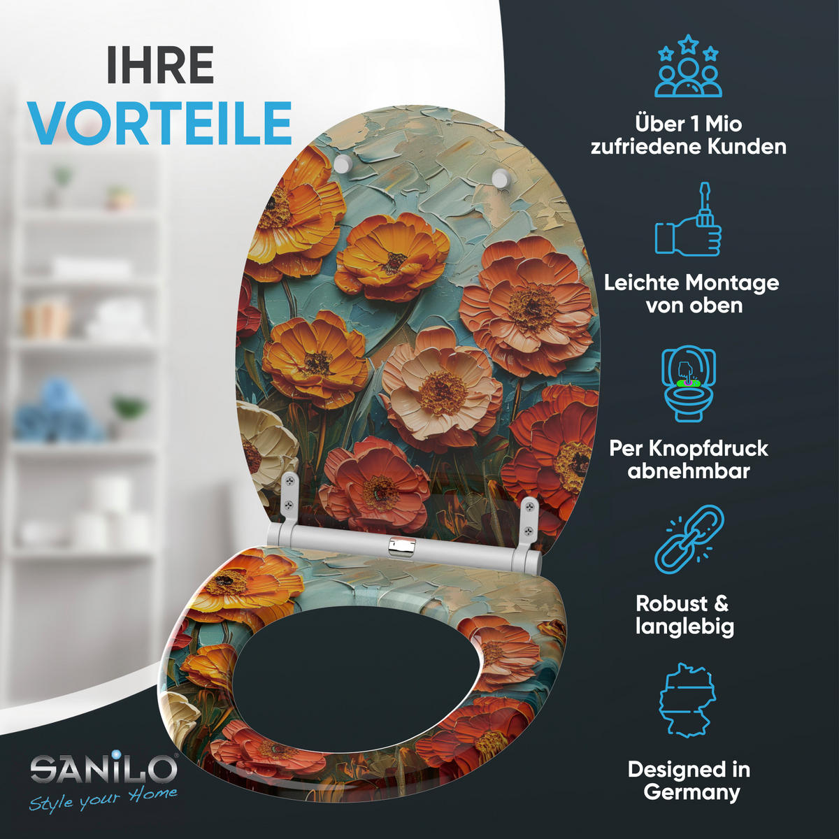 WC-SITZ mit Absenkautomatik & Top Fix Florum - Blau/Rot, Holzwerkstoff (37.7/5/48cm) - Sanilo