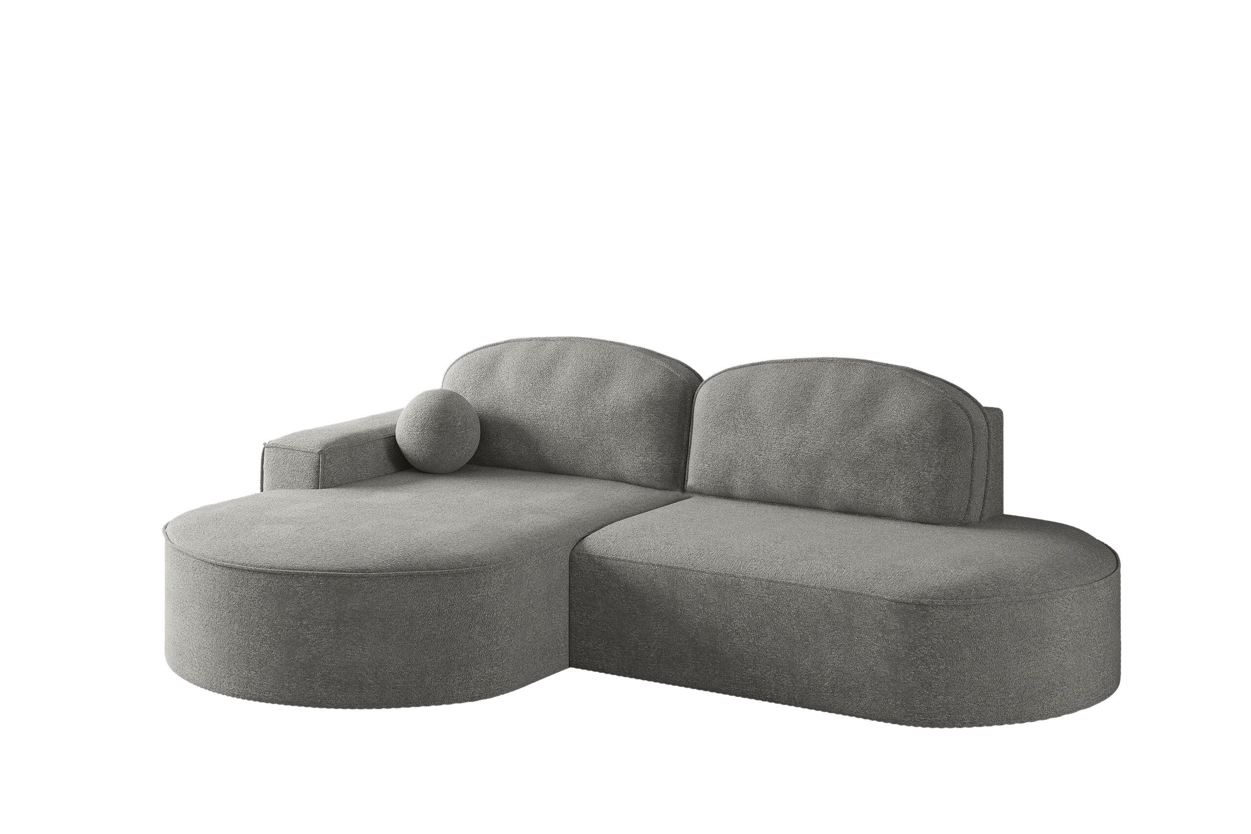ECKSOFA mit Schlaffunktion und Bettkasten Modena Runden stoff Arena Grau Links - Grau, Holz (179/278cm) - Kaiser Möbel