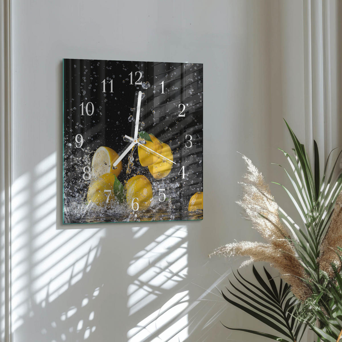 WANDUHR 30x30 cm - Zitronen - Gelb, Glas (30/30/0.4cm) - TULUP