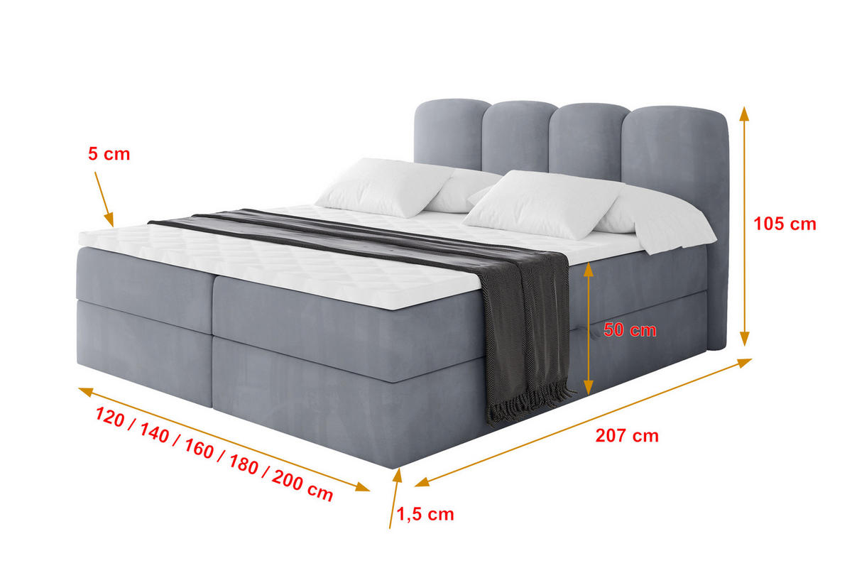 BOXBETT mit Matratze H4 - NINA - 160x200 cm - Grau - Anthrazit, Holzwerkstoff (160/200cm) - ALTDECOR