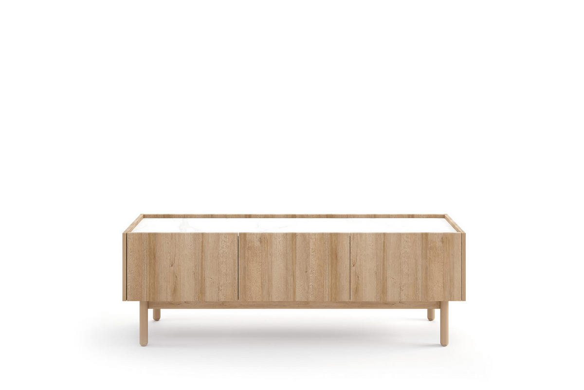 TV-SCHRANK Elora 144x48x37 cm - Lowboard mit Stauraum - Tv Ständer aus Laminierter Spanplatte - Helle Eiche mit Bianco-Marmor Farbe - Eichefarben, Holzwerkstoff (137/42.5/33cm) - Chilly