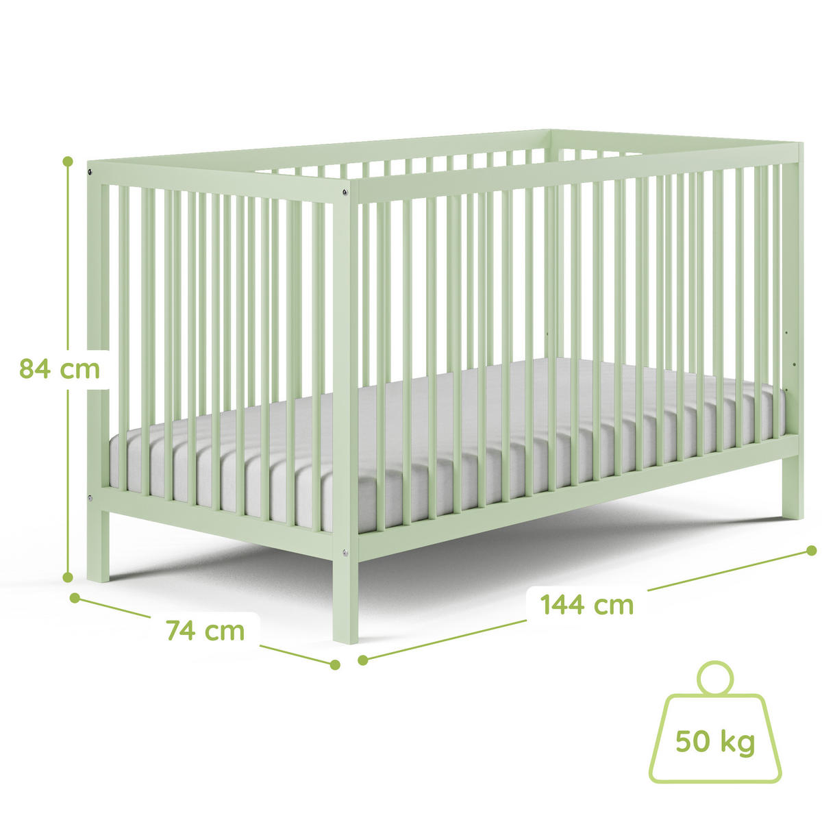 BABYBETT 70x140 cm in Grün - Grün, Holz (70/140cm) - Kids Collective