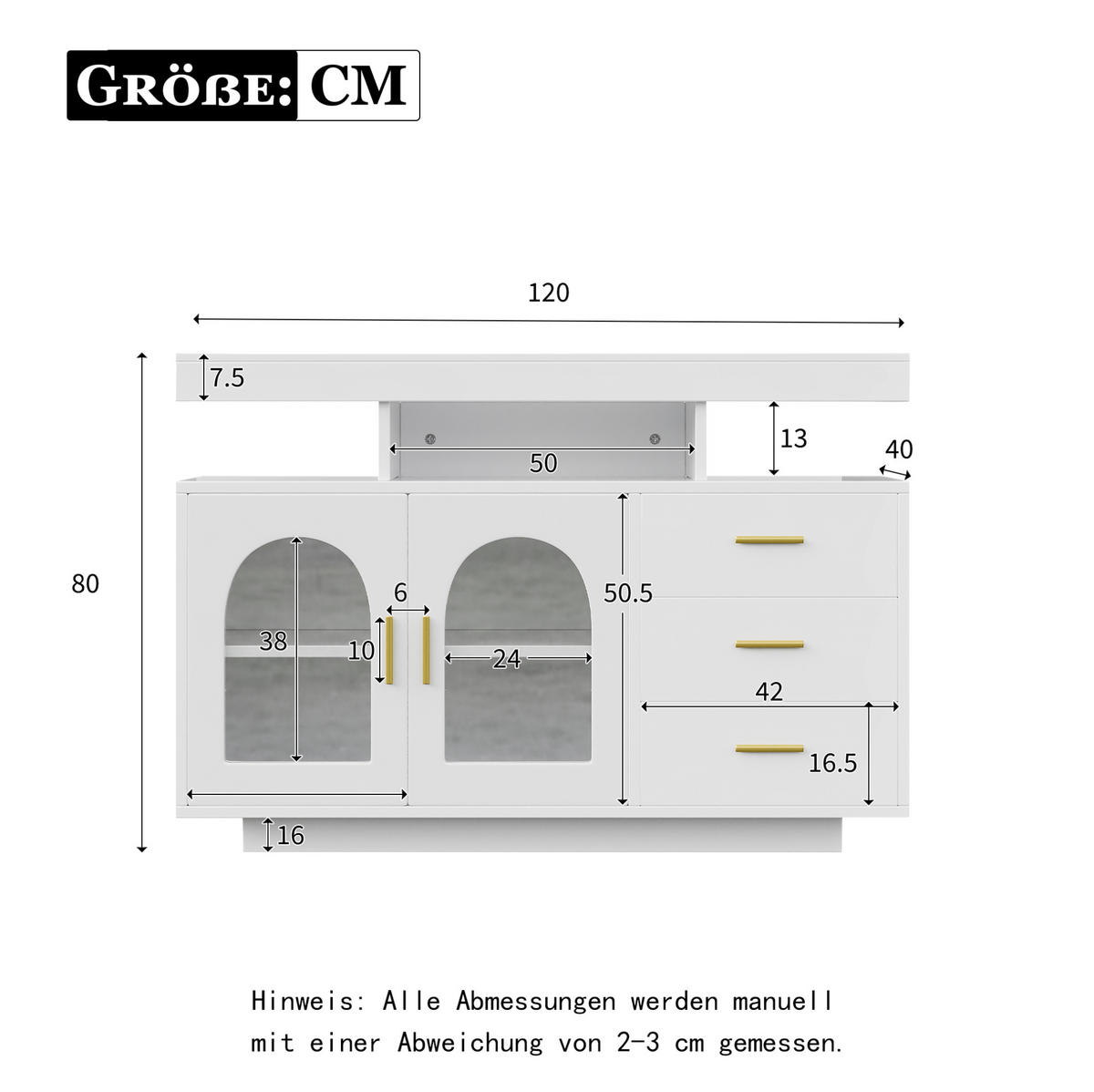 SIDEBOARD 120/40/80 cm in Weiß mit LED-Beleuchtung und Hochglanzfronten - Weiß, Holzwerkstoff (120/80/40cm) - Flora Grace