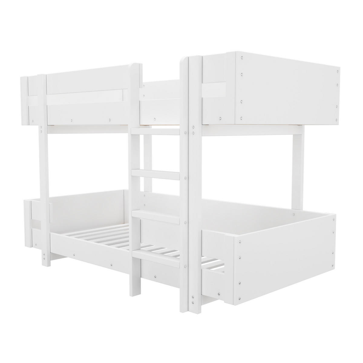 ETAGENBETT aus Massivholz 90x200 cm Weiß mit Leiter und verstärktem Geländer - Weiß, Holzwerkstoff (90/200cm) - Modfu