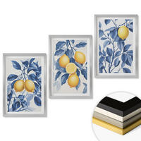 WANDBILDER 3er Set - 40x60 cm Silberner Rahmen - Zitronenzweige mit blauen Blättern - Silberfarben, Kunststoff (40/60cm) - ArtPrintCave