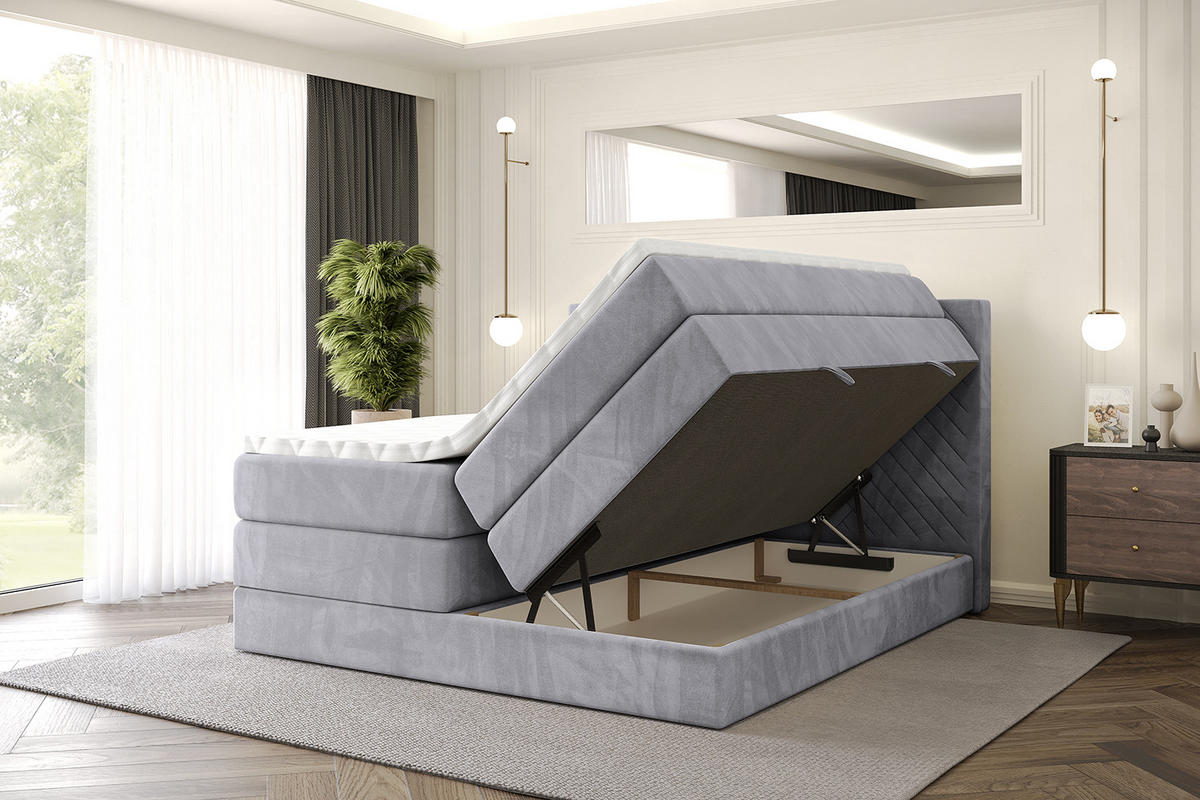 BOXSPRINGBETT mit Matratze H3|H4 und Lattenrost - VEXA KING-120x200 - Grau Monolith - Grau, Holzwerkstoff (120/200cm) - ALTDECOR