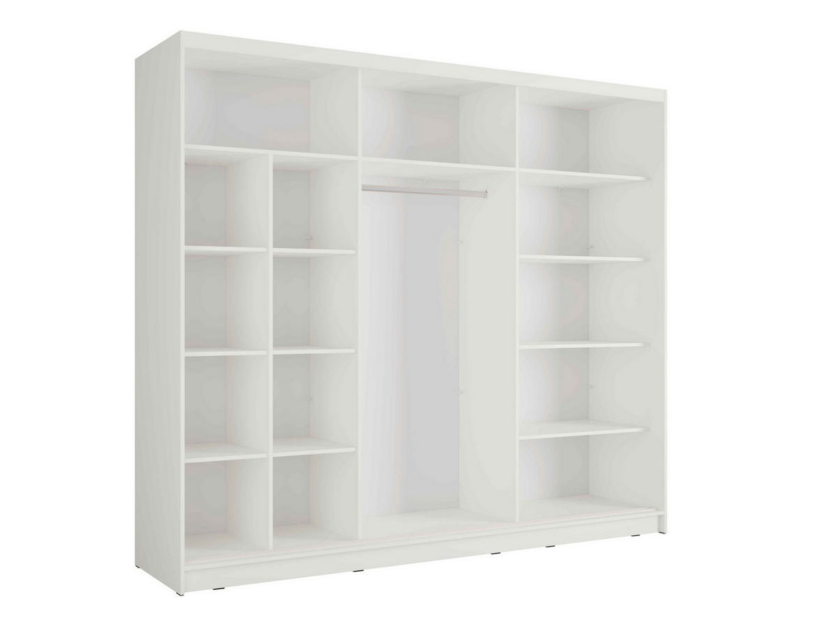 SCHWEBETÜRENSCHRANK VEYDAR 248/215/62cm 3-türig mit Spiegel Weiß - Weiß, Holzwerkstoff (248/215/62cm) - MASSENO