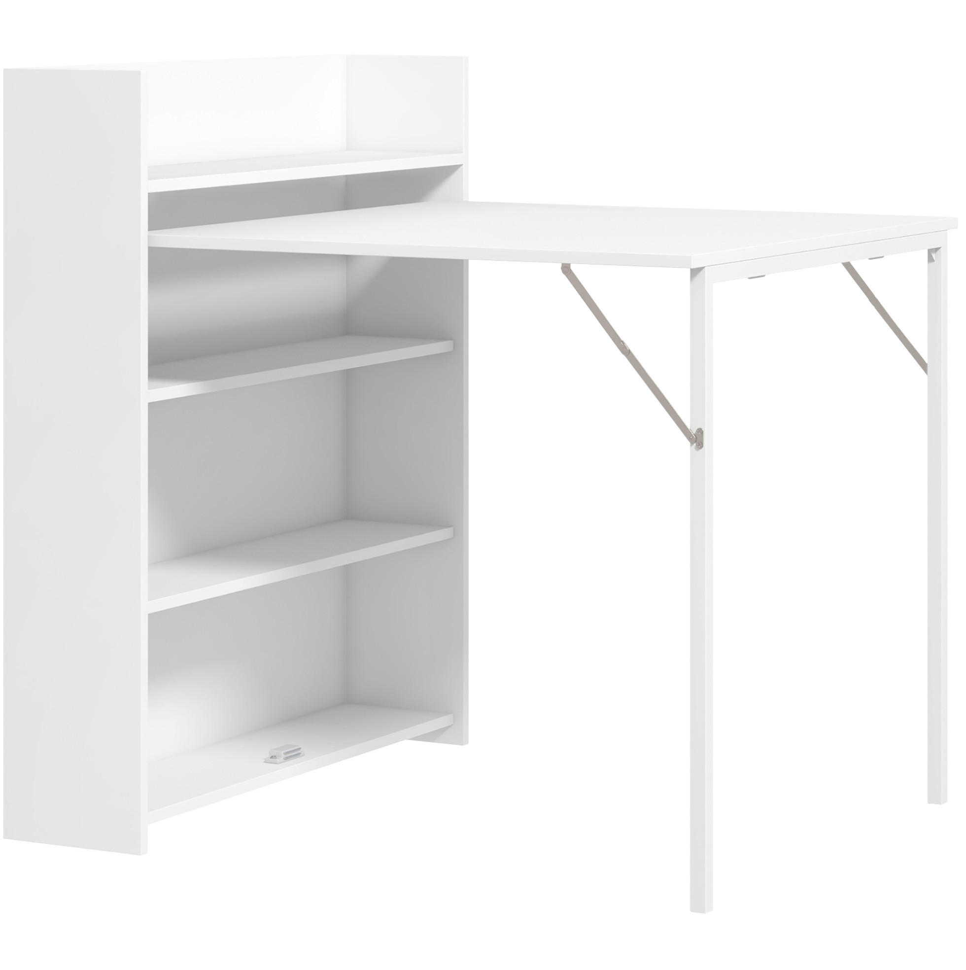 ESSTISCH 78,5/91/93 cm klappbar mit Regalfächern und Anti-Kipp-Sicherung, Holz, Weiß - Weiß, Holz (91/78.5/93cm) - Redom