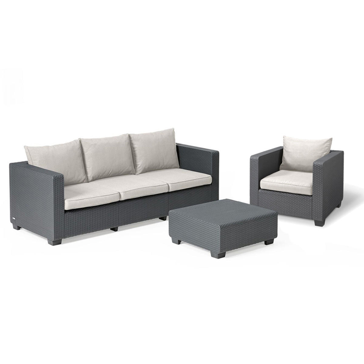 GARTENSOFA Salta 3-Sitzer mit Sessel, Tisch und Kissen in Sand - Grau, Kunststoff - Keter