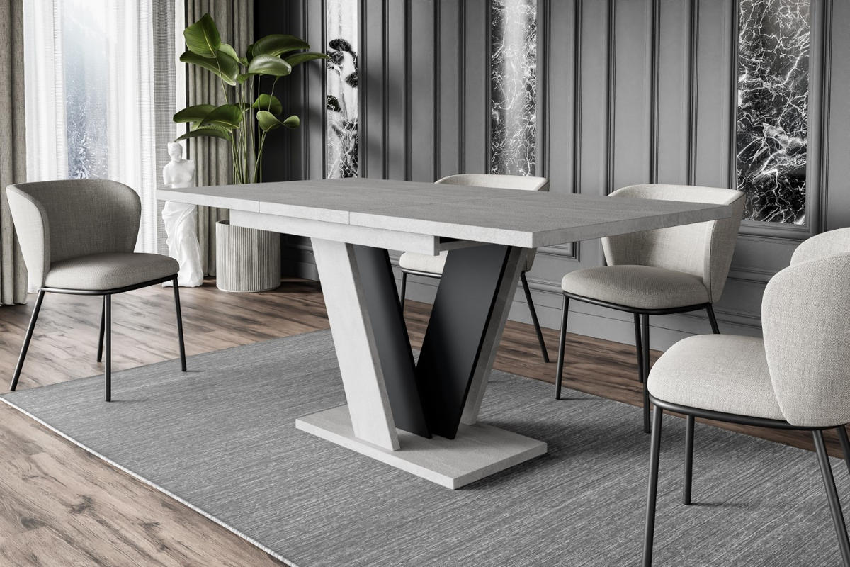 ESSTISCH ausziehbar 120 -160x90x75 cm - Betonoptik K350/Schwarz - INEY - Schwarz, Holzwerkstoff (120/90/75cm) - ALTDECOR