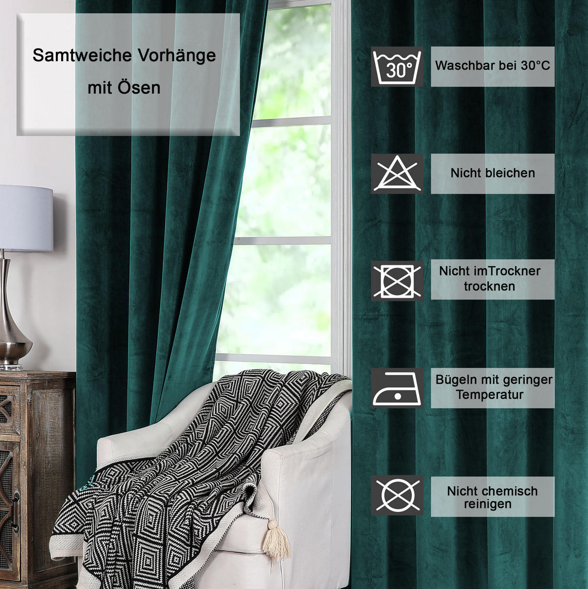 VORHANG Ösen Samt 300/245 cm Petrol - Petrol, Textil (300/245/245cm) - TiborTex