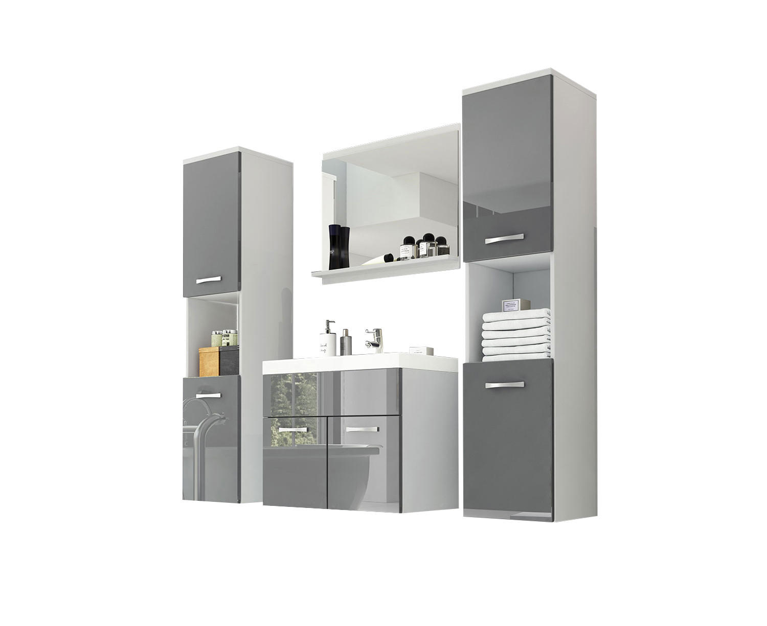 Feldmann-Wohnen Badmöbel-Set Grau, Weiß 121x132x35 cm