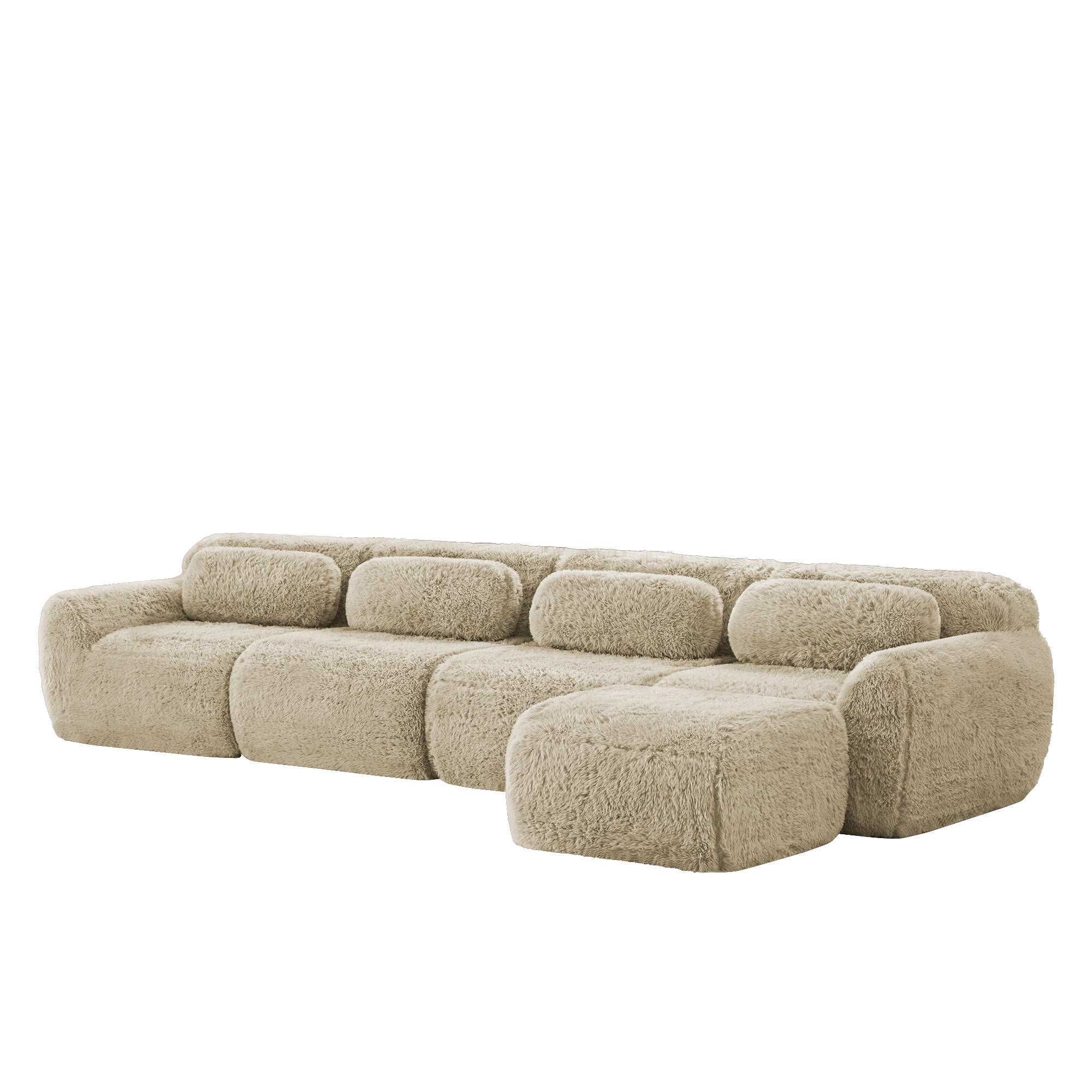4-SITZER ECKSOFA Plüsch Hellkhaki mit Kissen - Beige, Textil (378/179cm) - WISHDOR