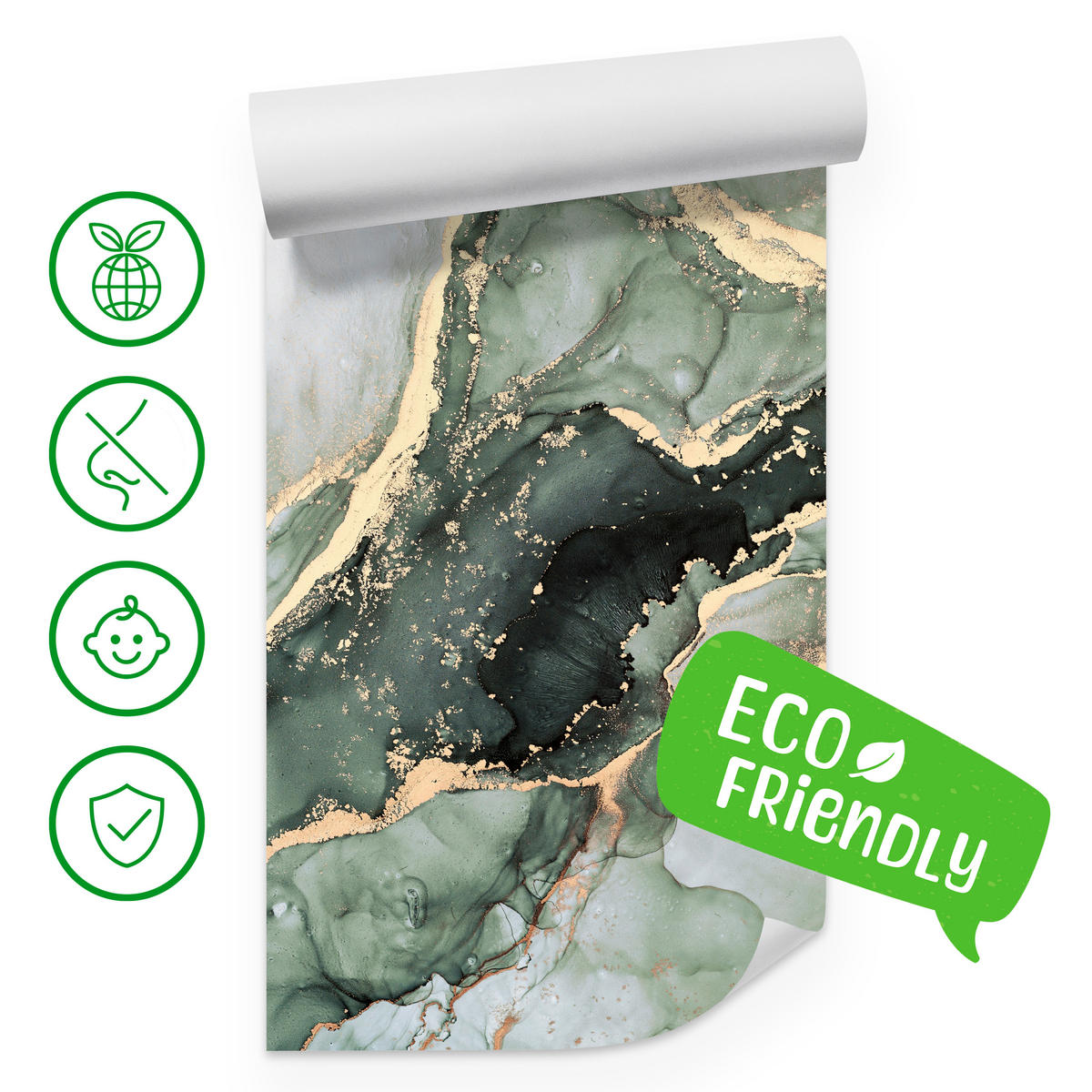 FOTOTAPETE für Küche Eleganter Grüner Marmor Gold Glamour 400x280 - Grün, Papier (400/280cm) - Muralo