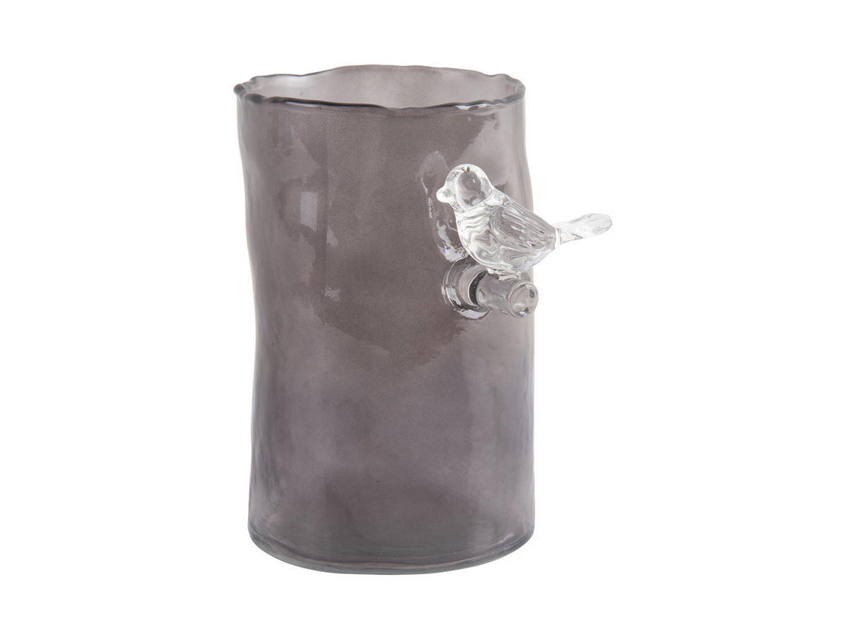 VASE Bird On Branch 9/9/15 cm - Grau, Glas (9.5/15cm) - Present Time