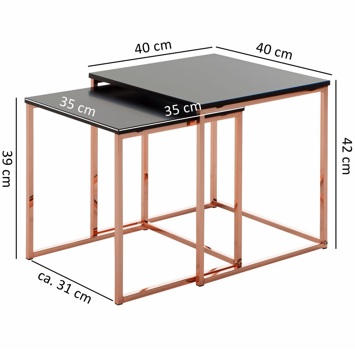 COUCHTISCH 2er Set Metallgestell Glas MDF-Platte TRONTO, Bronze 40x40x42 cm - Bronzefarben, Holz/Metall (40/40/42cm) - KADIMA DESIGN