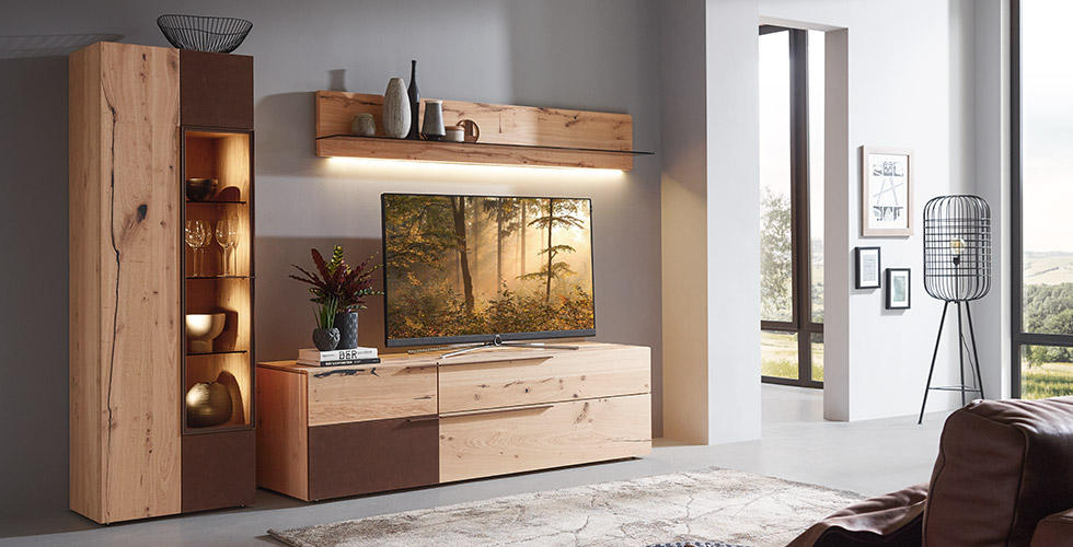 kompletná obývacia stena z dreva