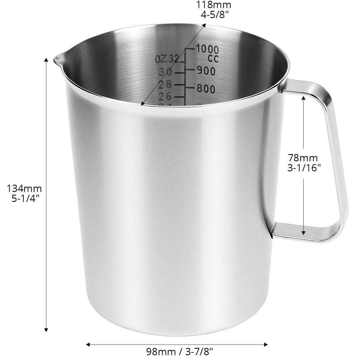 MESSBECHER Edelstahl 1000 ML mit 3 Skalen - Silberfarben, Metall (1L)