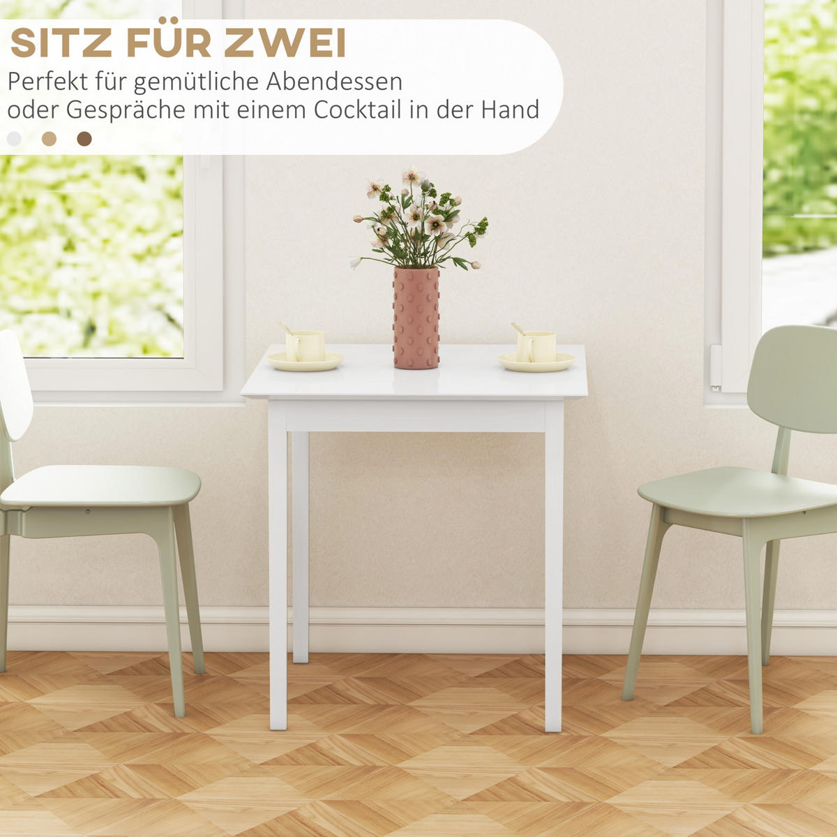 ESSTISCH 75/75/76 cm quadratisch für 2 Personen im Landhausstil aus Holz, Weiß - Weiß, Holz (75/75/76cm) - Redom