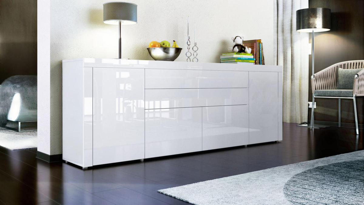 SIDEBOARD La Paz Weiß Hochglanz / Weiß Hochglanz - Weiß Hochglanz, Holzwerkstoff (200/72/35cm) - Vladon