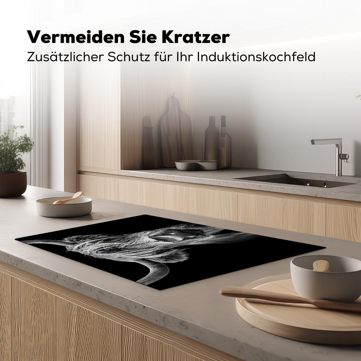 HERDABDECKPLATTE Schottischer Highlander - Hörner - Schwarz - Weiß - Kuh - Wild - Tiere Ceranfeldabdeckung 76x51.5 cm - Schwarz, Kunststoff (76/51.5/0.2cm) - MuchoWow