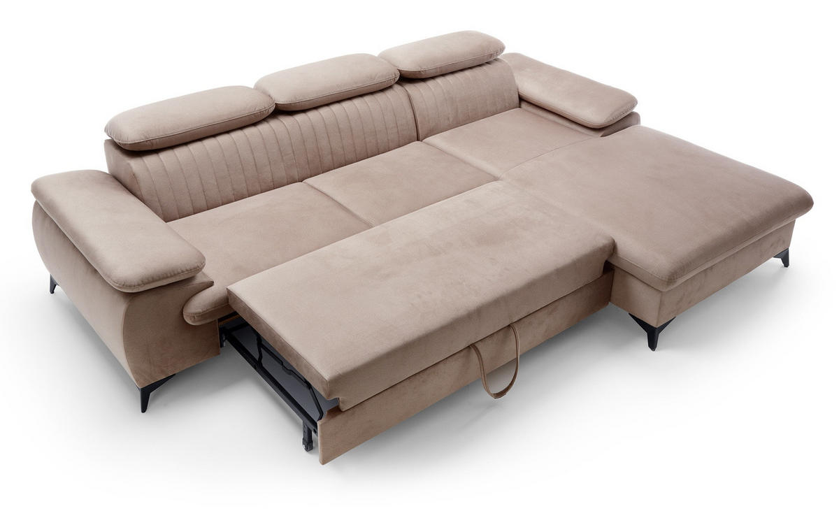 ECKSOFA 280 cm Xanto M, Schlaffunktion, verstellbaren Kopfstützen, Rechts, Hellbraun - Hellbraun, Holz (193/280cm) - Emporius
