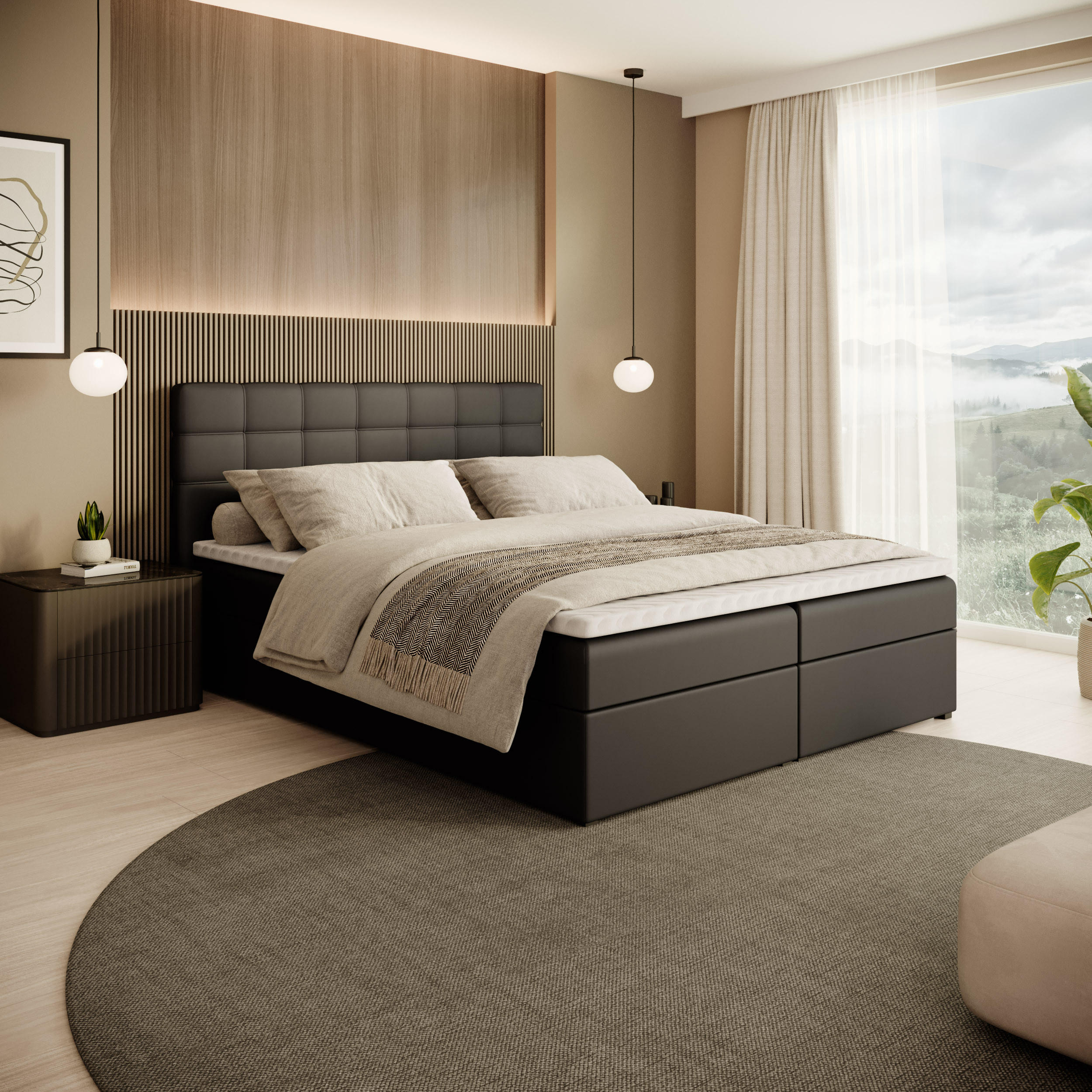 POLSTERBETT Topiq 164/203/103 schwarz - Anthrazit, Holzwerkstoff/Textil (160/200cm) - Beautysofa