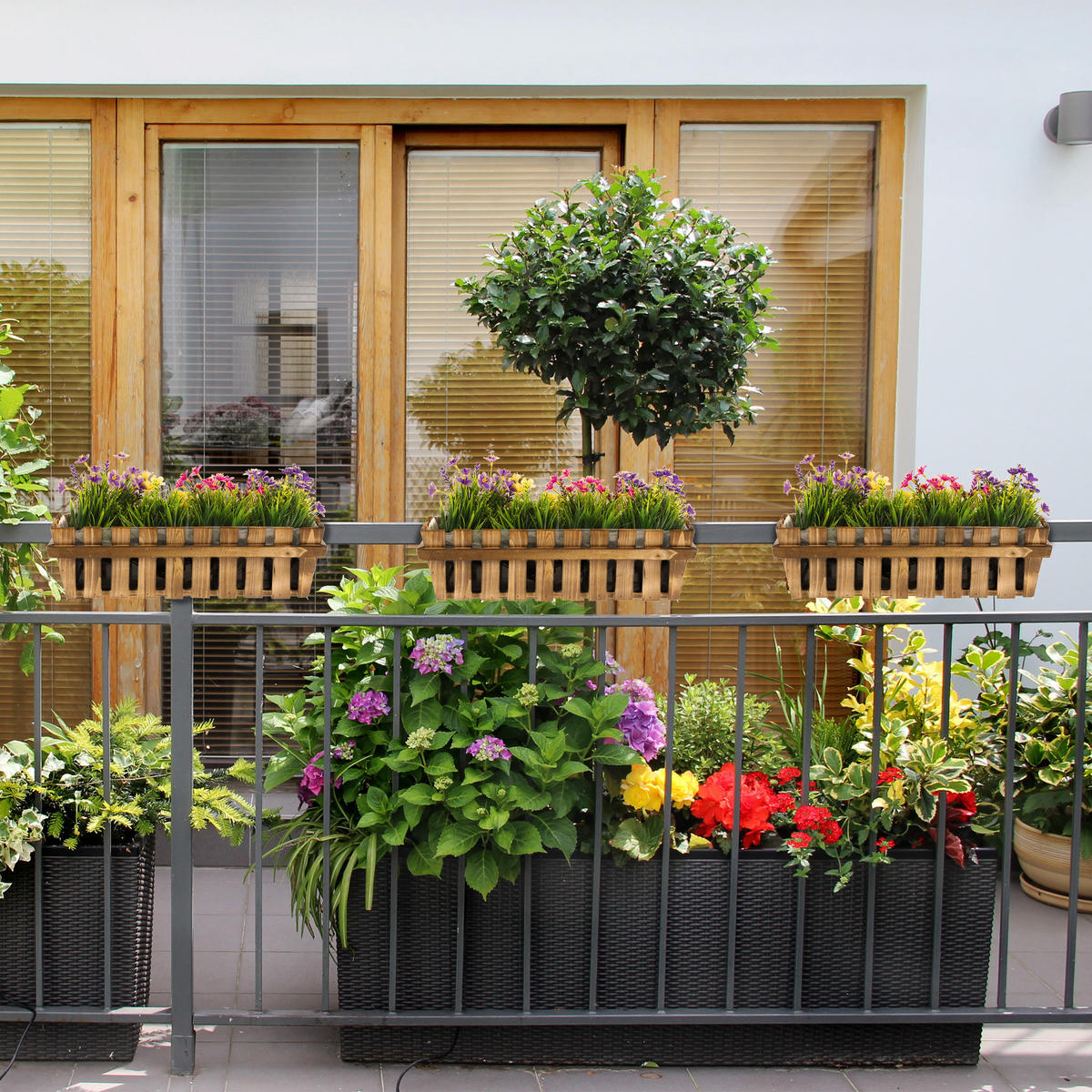 3XBLUMENKASTEN - Braun, Holz/Kunststoff (45/12/19.5cm) - Relaxdays