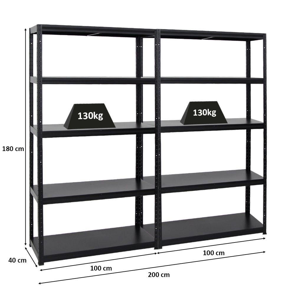 SCHWERLASTREGAL Steel Eagle 2er-Set mit 2x 180x100x40 cm Fachlast 130 kg Schwarz - Schwarz, Metall (200/180/40cm) - PROREGAL