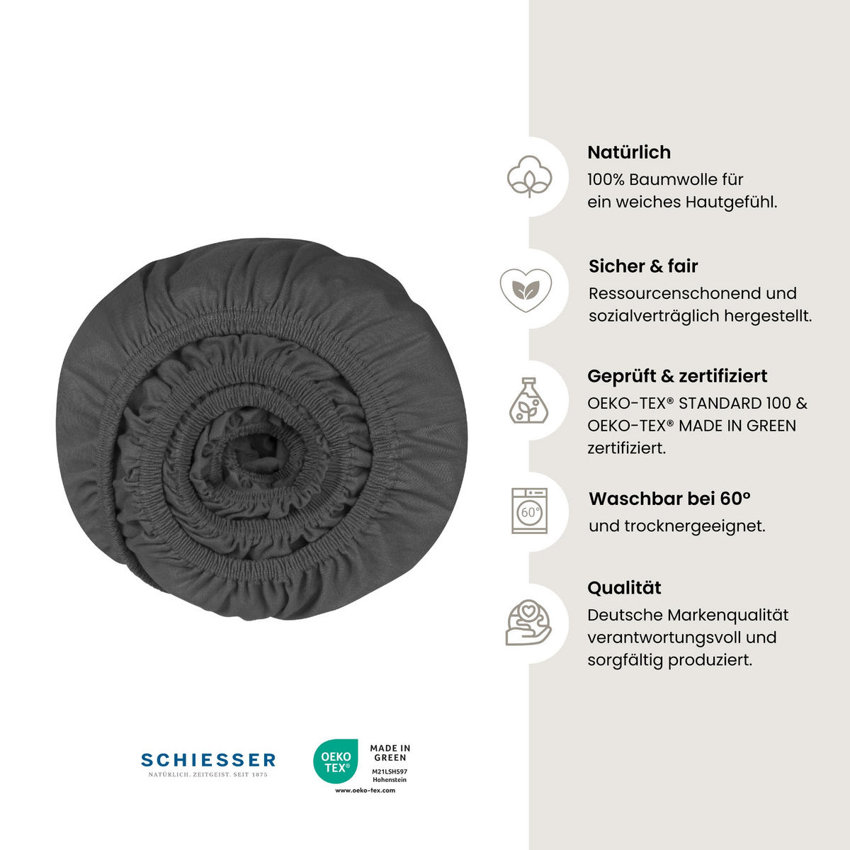 SPANNBETTLAKEN Jessi - Edeljersey - 100 x 200 cm - Dunkelgrau - Dunkelgrau, Textil (100/200cm) - SCHIESSER