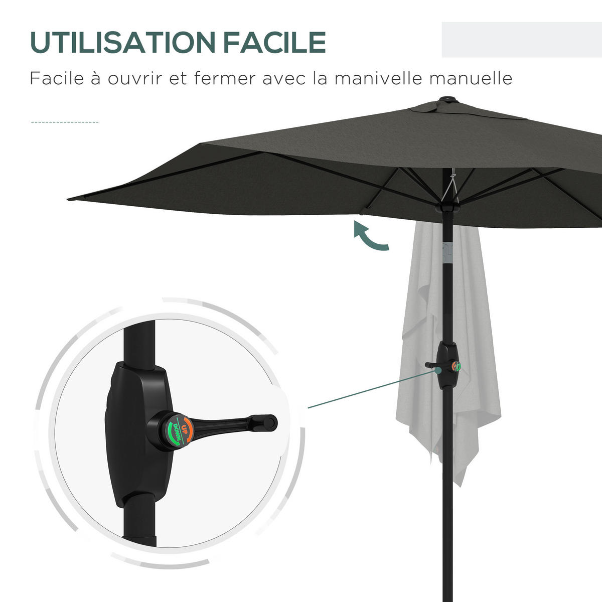 SONNENSCHIRM DE-11464 rechteckig, neigbar, mit Kurbel Dunkelgrau - Grau, Metall (200/290cm) - ComfortXL
