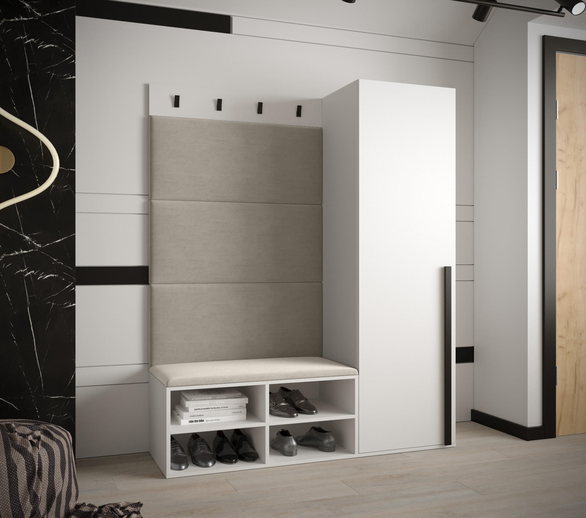 GARDEROBEN-SET 134/184/42 - Creme/Schwarz, Holz/Kunststoff (134/184/42cm) - MÖBEL KRYSPOL