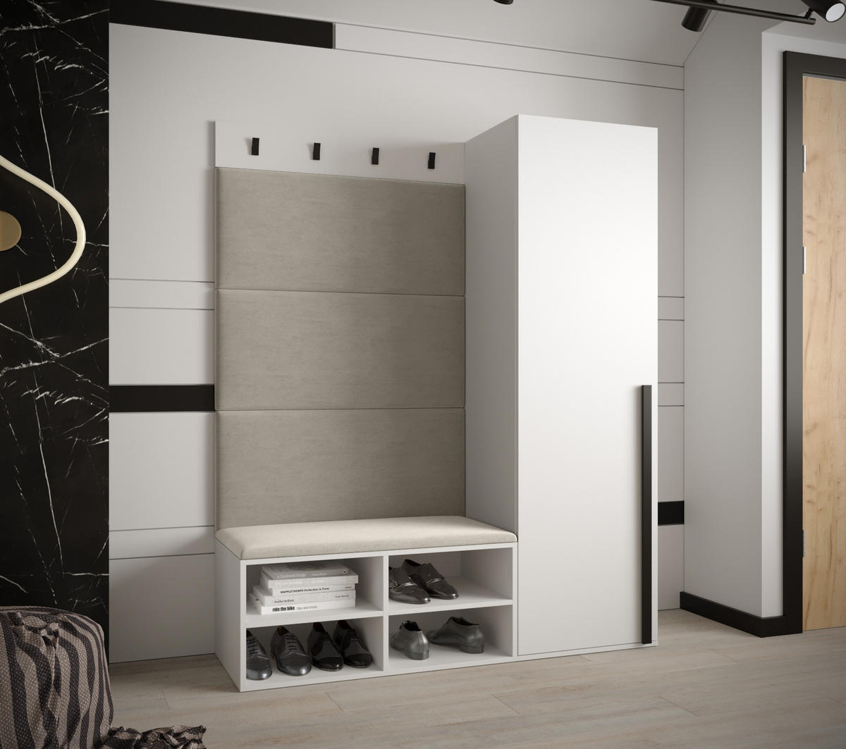 GARDEROBEN-SET 134/184/42 - Creme/Schwarz, Holz/Kunststoff (134/184/42cm) - MÖBEL KRYSPOL