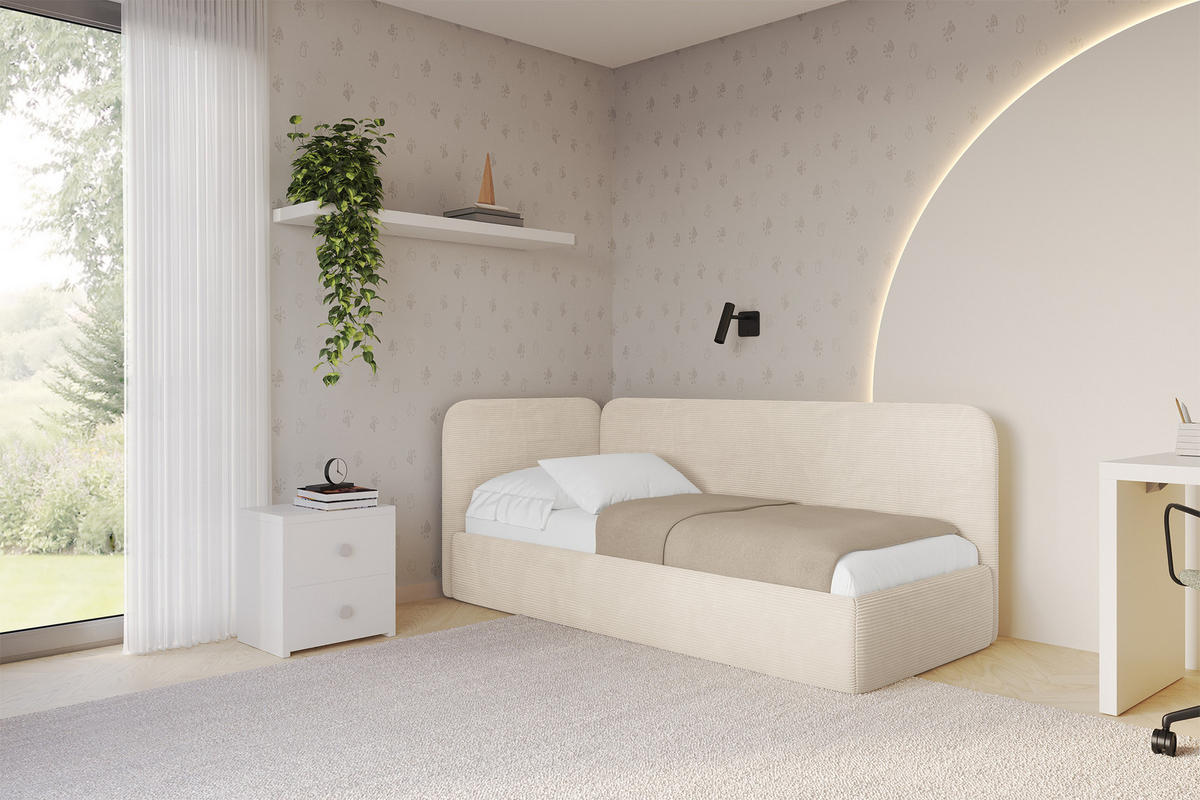EINZELLBETT Jugendbett mit Bettkasten und Matratze H3/H4, Rechts - ELSY 80x200 Beige - Kaschmir, Holzwerkstoff/Textil (80/200cm) - ALTDECOR