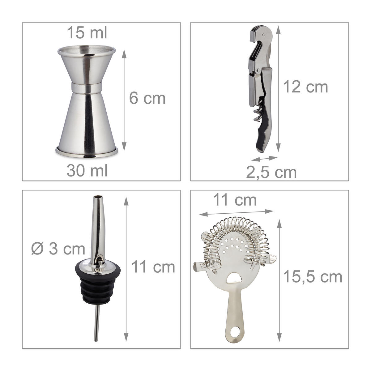 KOKTAILOVÝ set - viacfarebná, kov/drevo (27.5/25.5/10.5cm) - Relaxdays