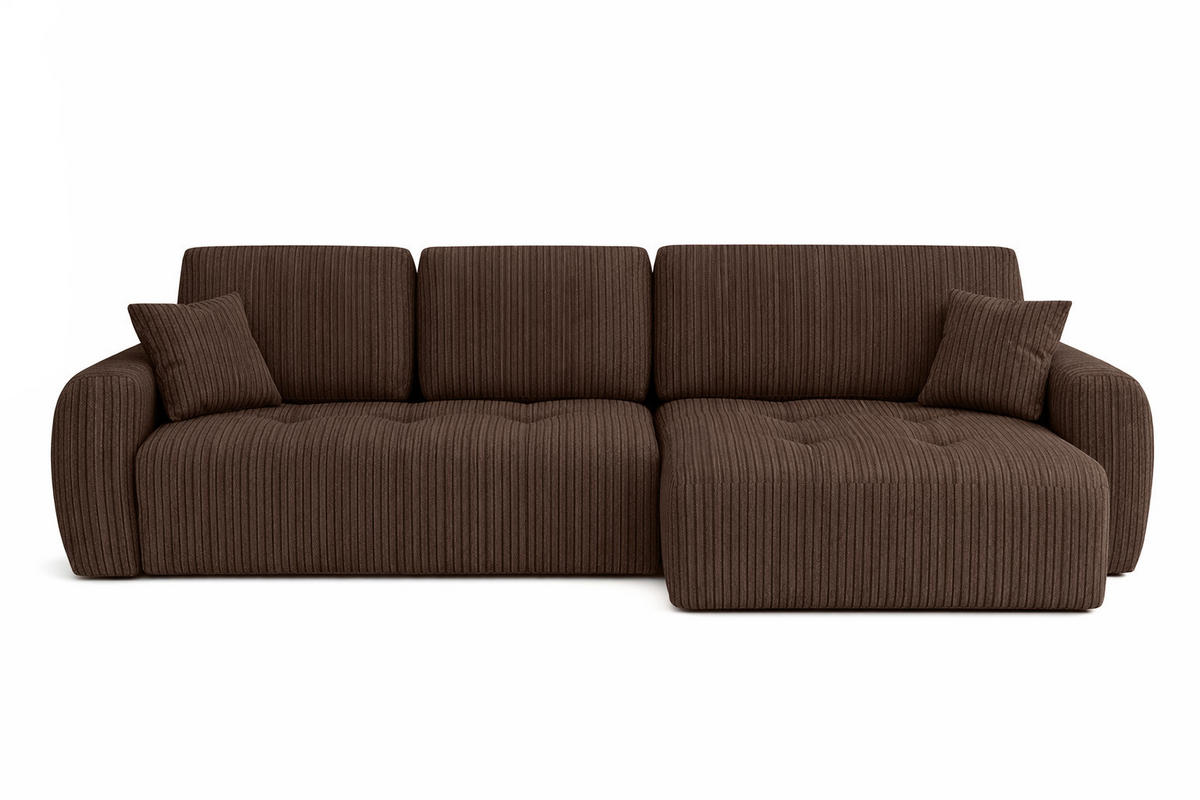 ECKSOFA Mit Schlaffunktion Und Bettkasten L-Form Ivo L, Cordstoff Poso, Braun, Rechts - Braun, Holz (250/142cm) - Kaiser Möbel