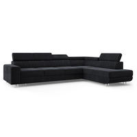 ECKSOFA HESTION Schwarz Velours-Stoff mit Schlaffunktion - Schwarz, Holz (332/190cm) - MASSENO