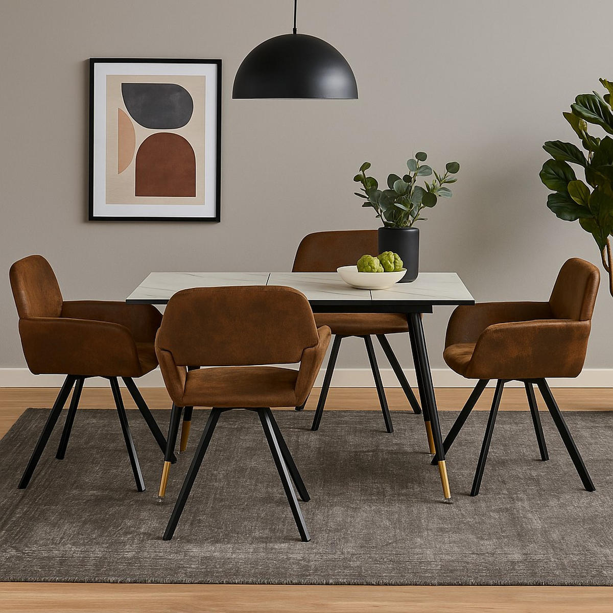 ESSZIMMER SET mit Ausziehbarem Tisch und Drehstühlen - Modernes Design - Schwarz/Braun, Holzwerkstoff/Metall (80/75/160cm) - Urban Meuble