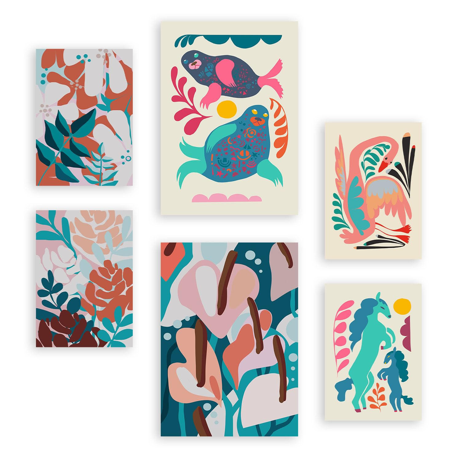 POSTER Set Mit 6 Lebende Harmonie In Tiere Zusammenfassungen A3 & A4 Rahmenlos - Klar, Papier (29/3cm) - Nacnic