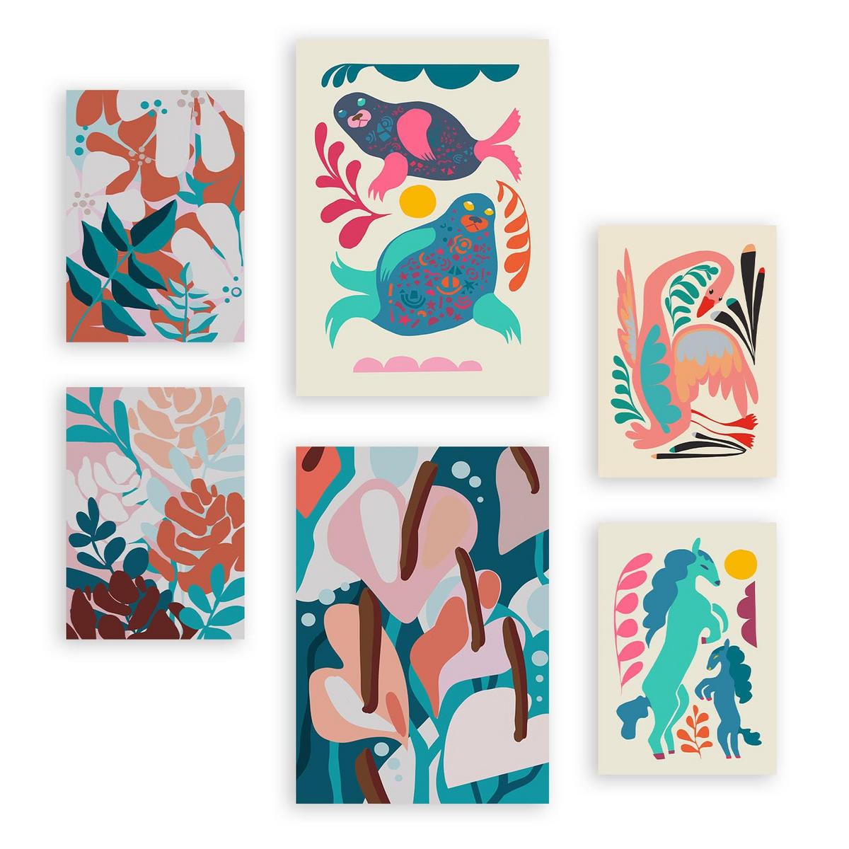 POSTER Set Mit 6 Lebende Harmonie In Tiere Zusammenfassungen A3 & A4 Rahmenlos - Klar, Papier (29/3cm) - Nacnic