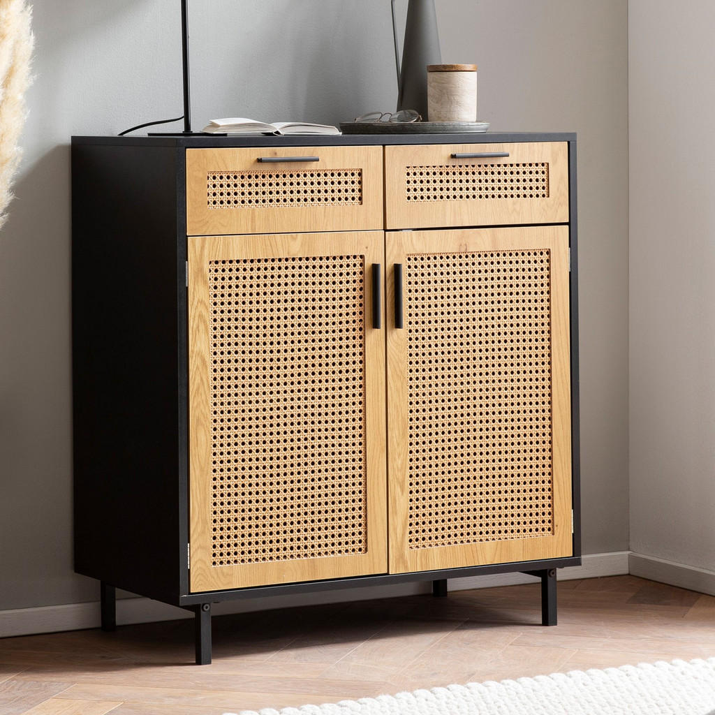 Thumbnail - Kadima Design Sideboard, Schwarz, Holzwerkstoff, 2 Schubladen, Rechteckig, Stativgestell, 80x87x40 cm, Wohnzimmer, Kommo...