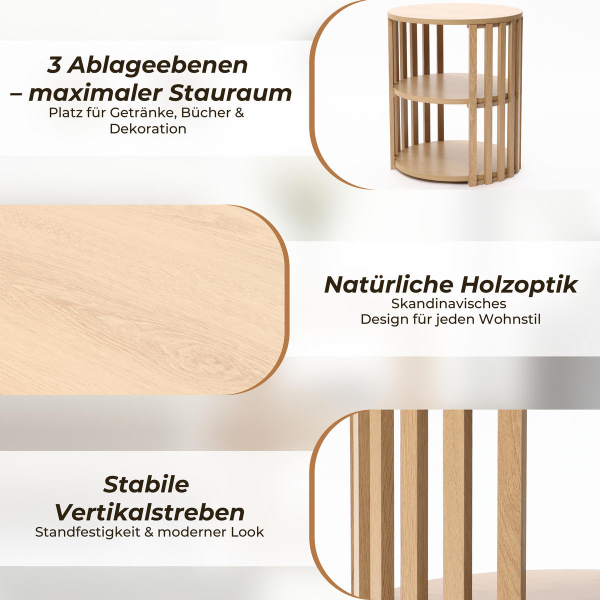 BEISTELLTISCH Rund, 40 x 40 x 48cm - Naturfarben, Holz (40/40/48cm)