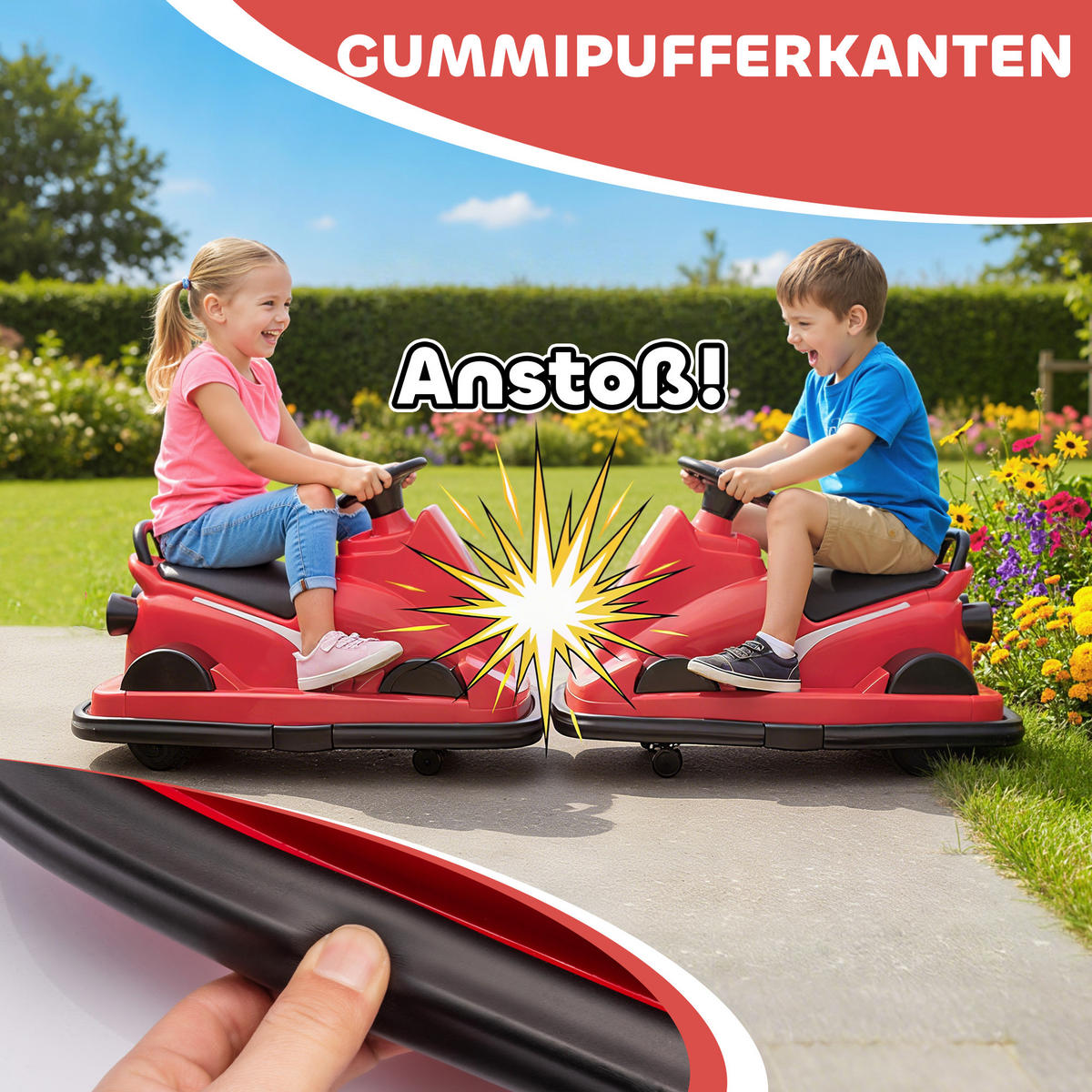AUTOSCOOTER DE-06256 360° drehbar mit Lenkrad und LED-Lichtern Rot - Rot, Kunststoff/Metall (74/53/48cm) - ComfortXL