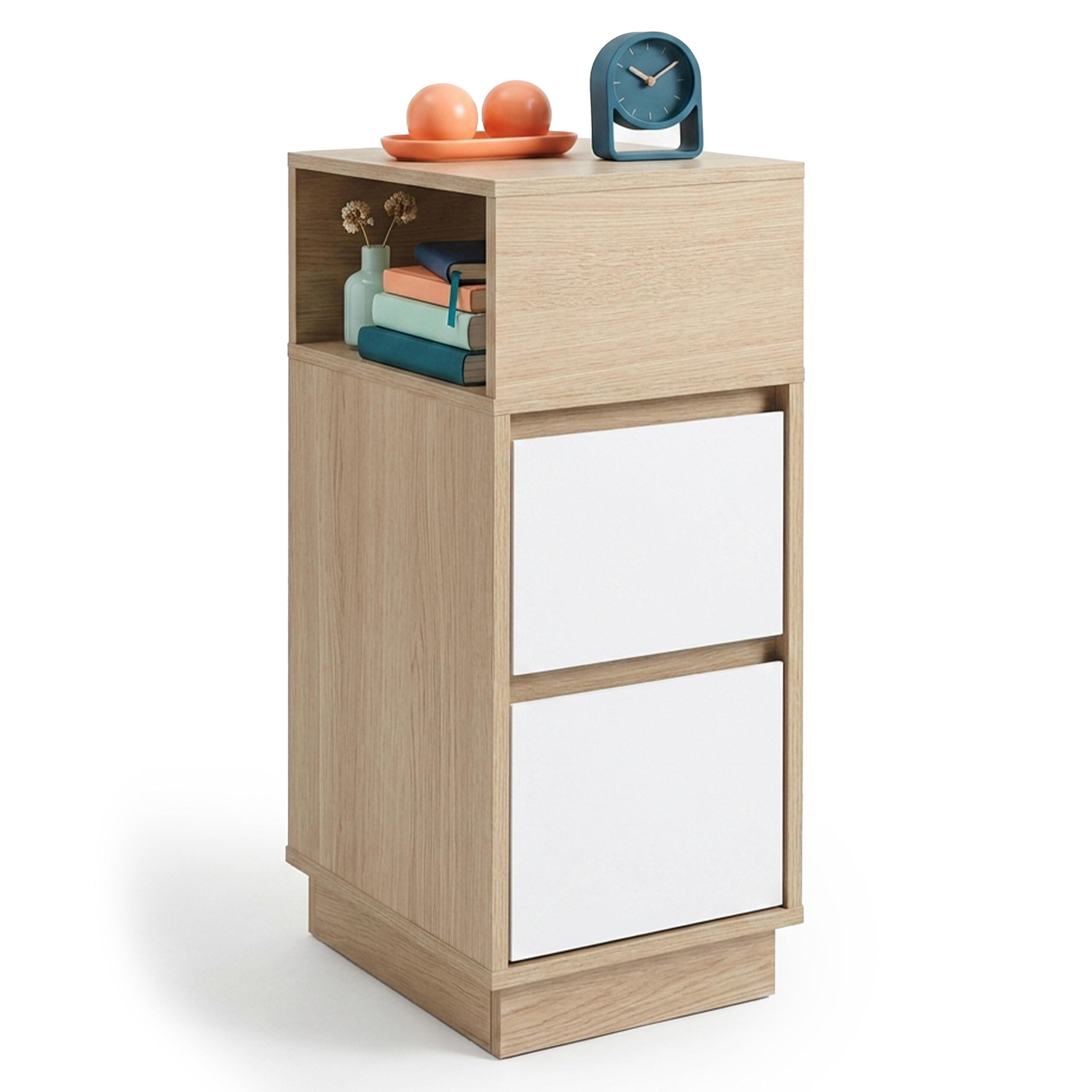 STOLEK Bílá dřevodekor 2 zásuvky - světle hnědá, kompozitní dřevo (24/64/30cm) - Relaxdays