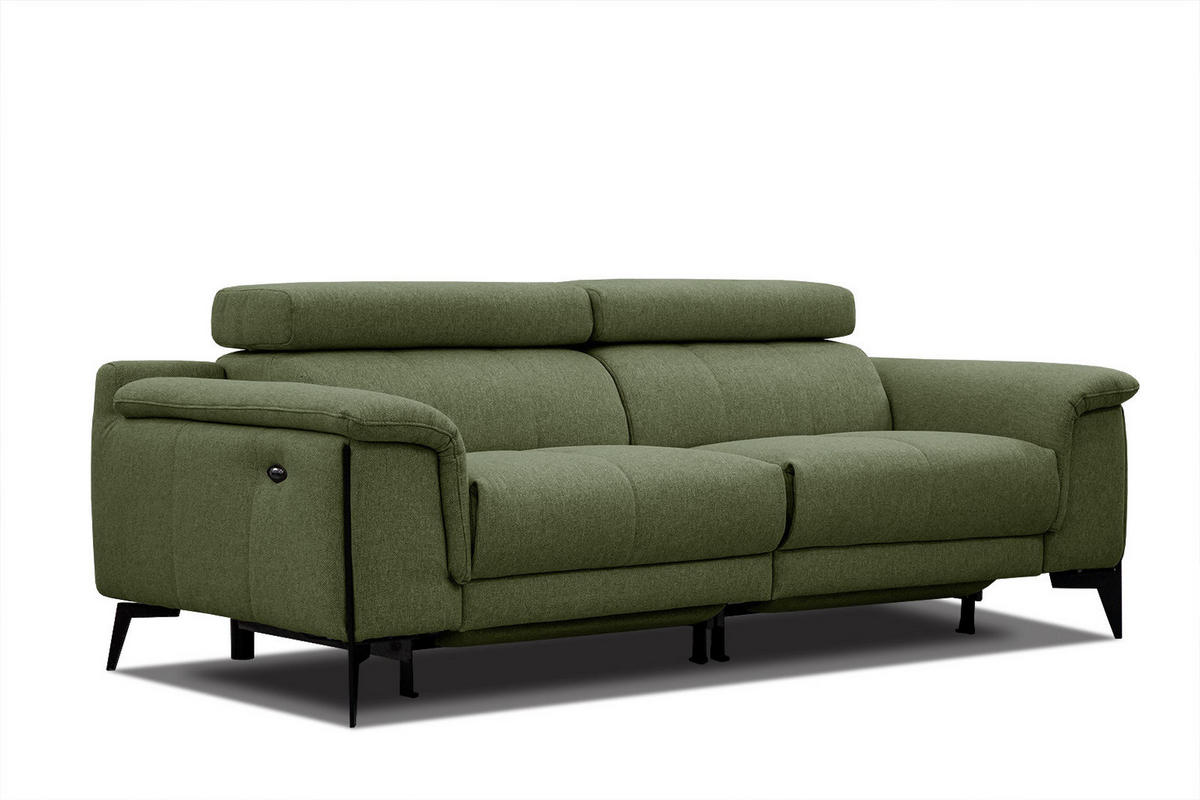 RELAXSOFA MATERA 3-Sitzer mit 2 Relaxfunktionen, olivgrün - Schwarz/Olivgrün, Holzwerkstoff/Textil (212/82/103cm) - Courtois Laville